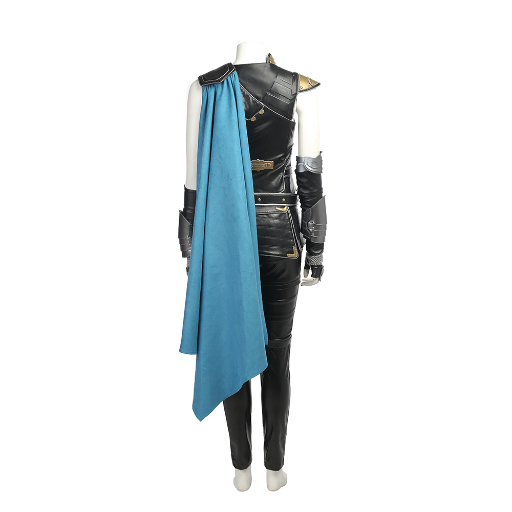 Marvel Movie Thor Ragnarok Valkyrie Black Battle Suit Halloween Cosplay Costume Blue Cloak M20170165