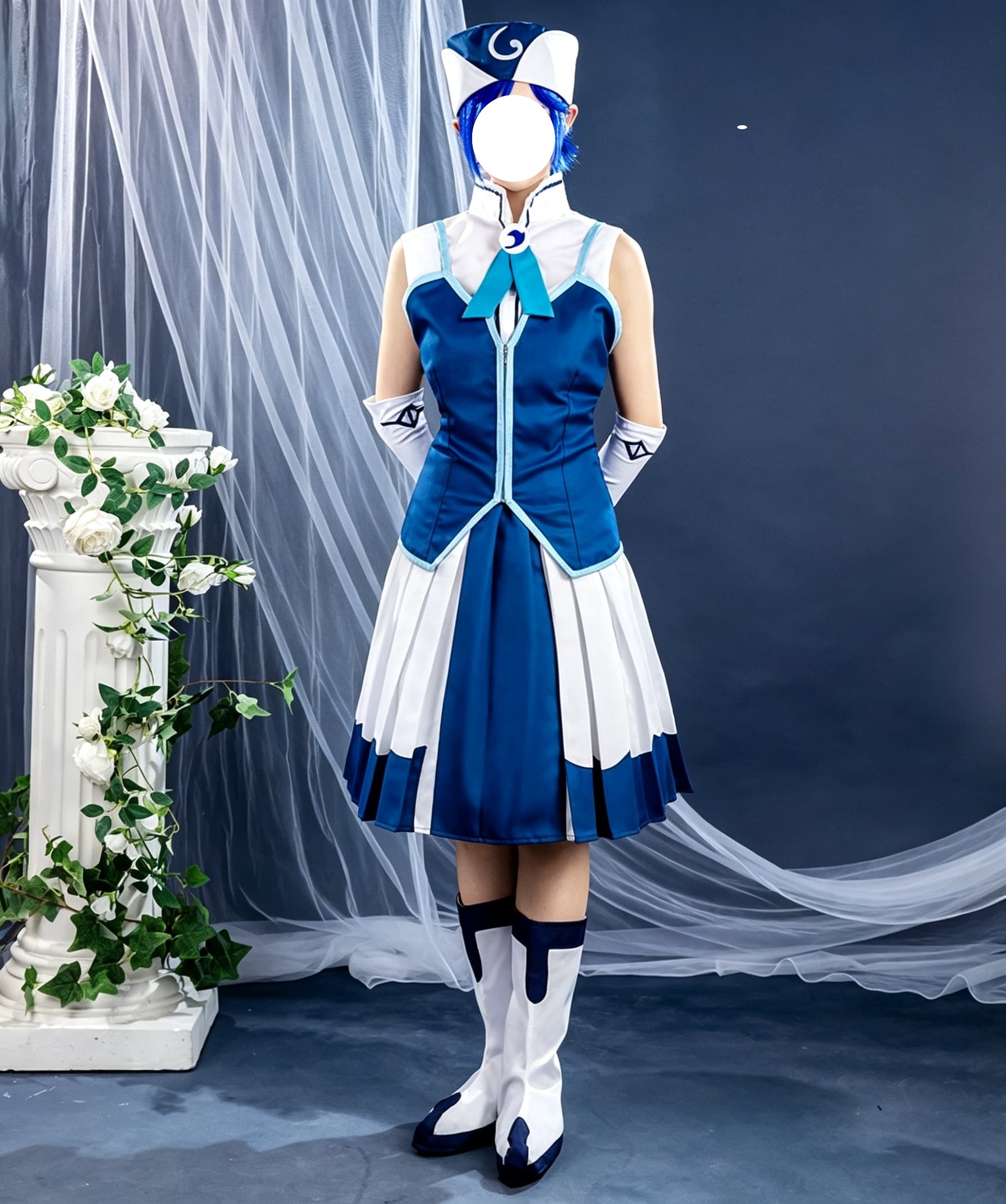 Fairy Tail Rain Woman Juvia Lockser Blue Evening Dress Cosplay Costume