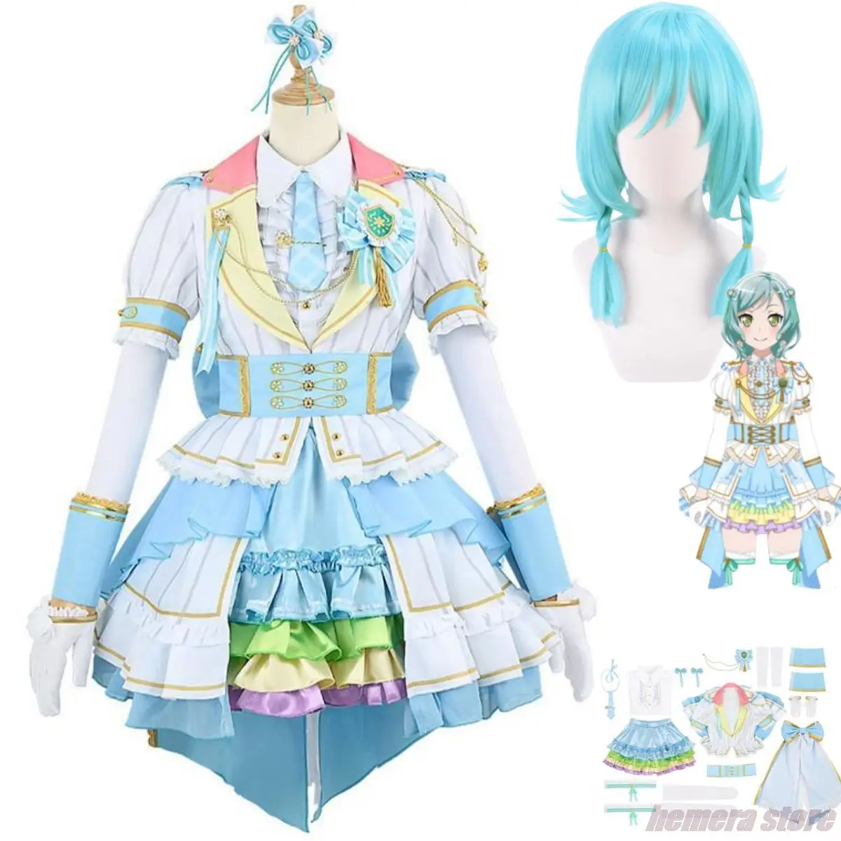 Anime Bang Dream ! Girls Band Party! Hikawa Hina Cosplay Costume Lolita Princess Skirt Wig Suit 