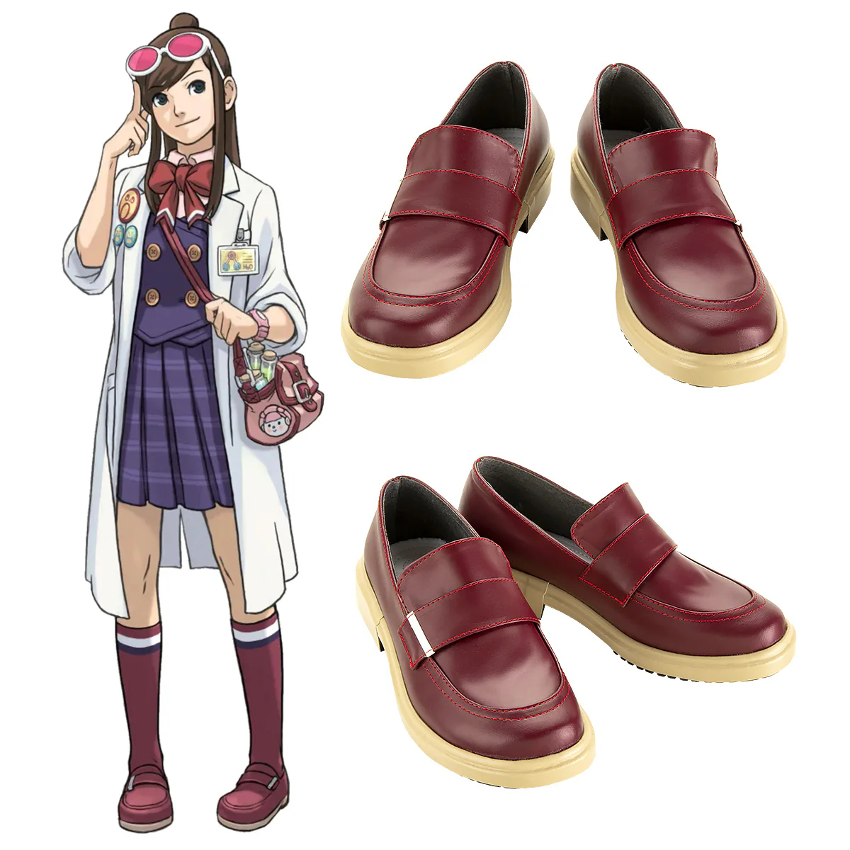 Ace Attorney Gyakuten Saiban Ema Skye Brown Cosplay Shoes