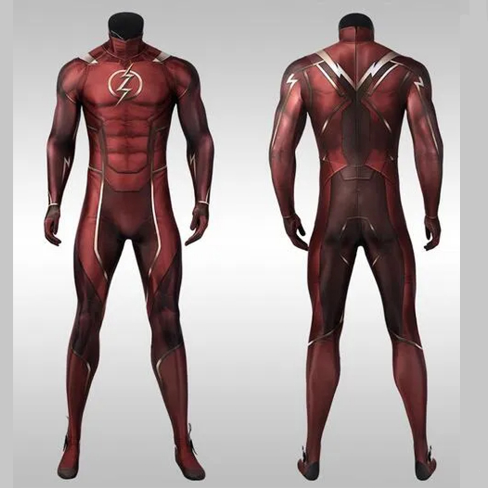 Barry Allen The Flash Cosplay Costumes Spandex Zentai Jumpsuits With Latex Mask Tights Bodysuits For Halloween JusticeMen