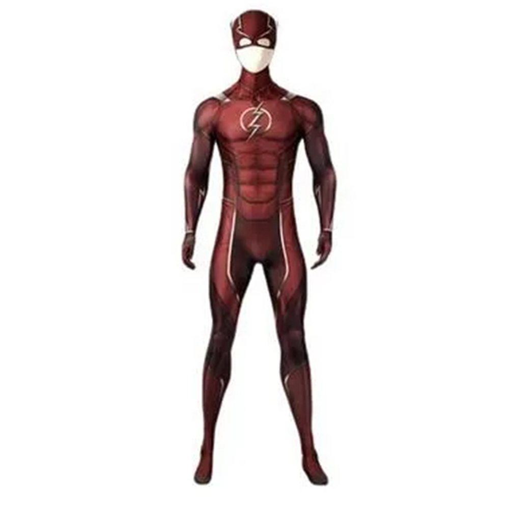 Barry Allen The Flash Cosplay Costumes Spandex Zentai Jumpsuits With Latex Mask Tights Bodysuits For Halloween JusticeMen