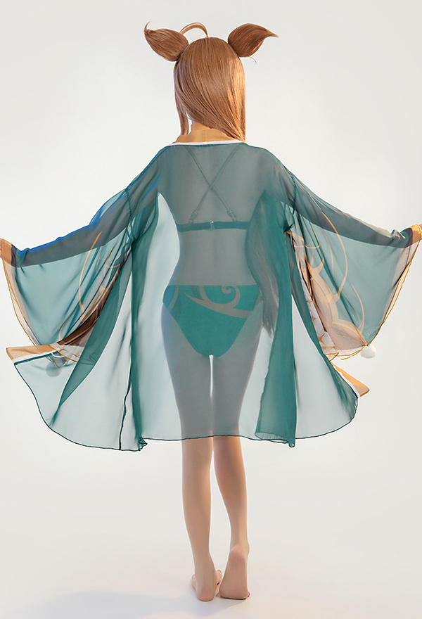 Anime New Skin Swimsuit Bikini With Kimono Cover Up Women Venti Hutao Cosplay Swimwear 