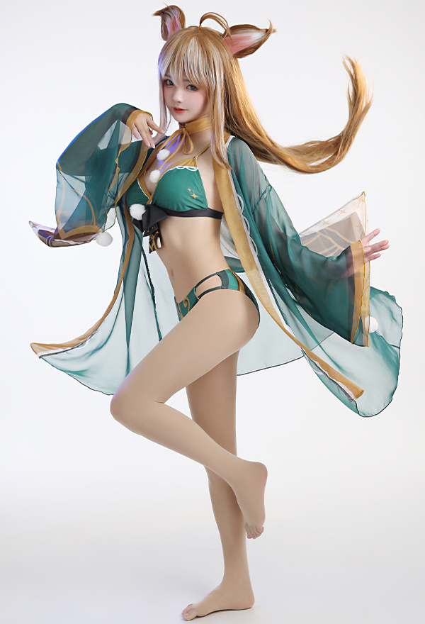 Anime New Skin Swimsuit Bikini With Kimono Cover Up Women Venti Hutao Cosplay Swimwear 