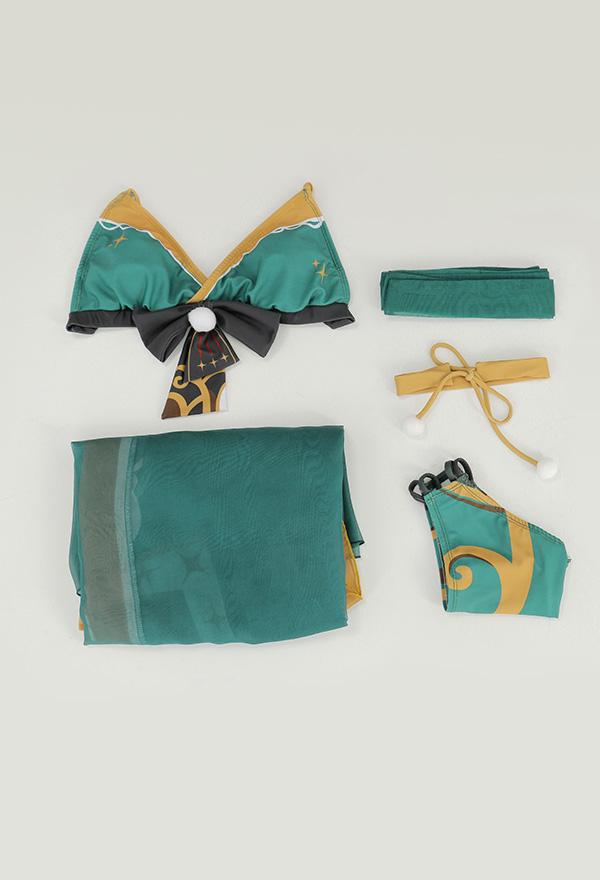 Anime New Skin Swimsuit Bikini With Kimono Cover Up Women Venti Hutao Cosplay Swimwear 