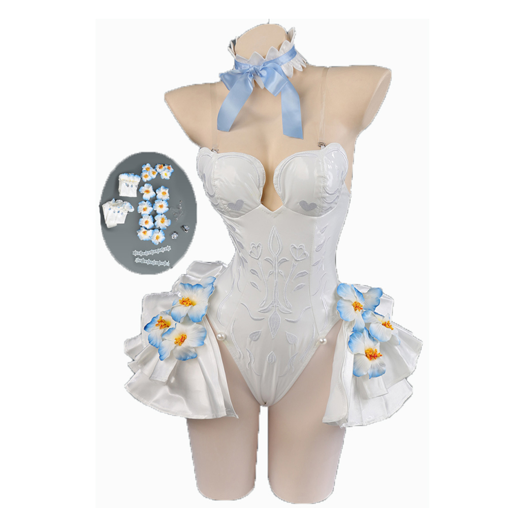 Anime Hatsune Miku Flower Fairy Cosplay Costume Cute Girl White Bunnies Jumpsuit  Carnival Party Dress