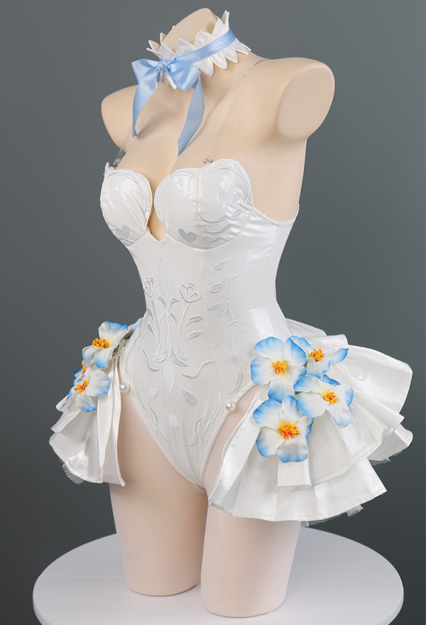 Anime Hatsune Miku Flower Fairy Cosplay Costume Cute Girl White Bunnies Jumpsuit  Carnival Party Dress