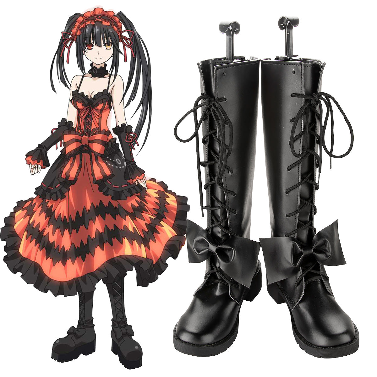 Date A Live Tokisaki Kurumi Nightmare Black Shoes Cosplay Boots