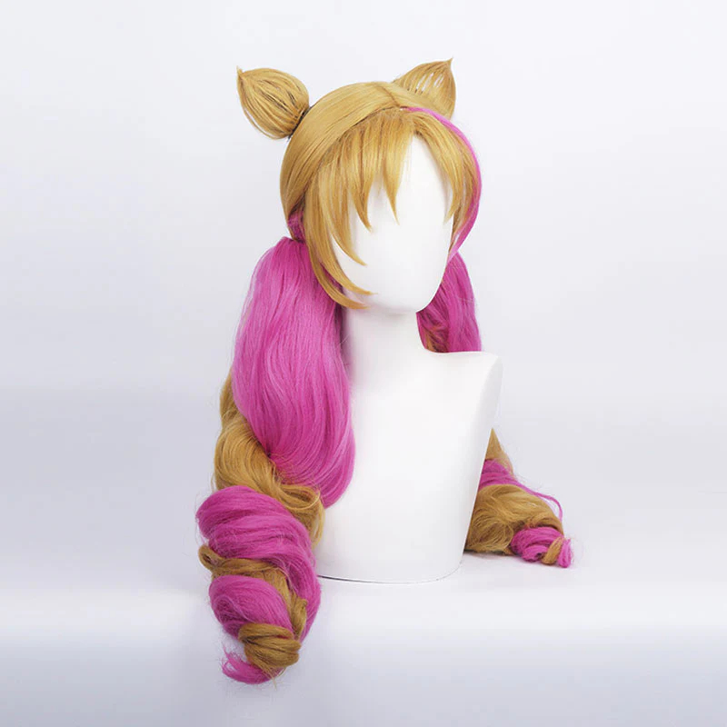 Game LOL Cafe Cutie Gwen Red & Blonde Twist Braid Cosplay Wigs With Ears