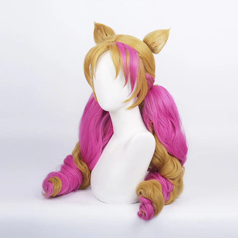 Game LOL Cafe Cutie Gwen Red & Blonde Twist Braid Cosplay Wigs With Ears