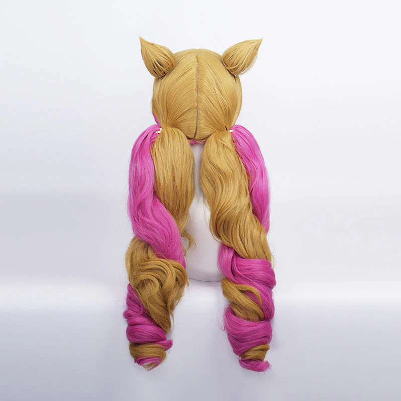 Game LOL Cafe Cutie Gwen Red & Blonde Twist Braid Cosplay Wigs With Ears