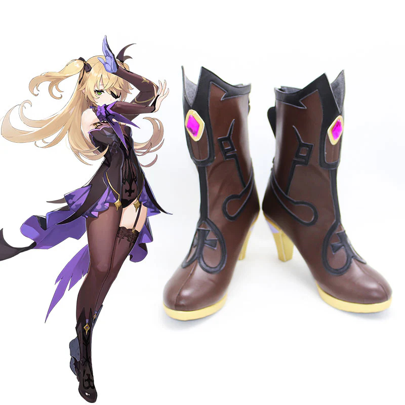 Genshin Impact Fischl Brown Cosplay Shoes Boots
