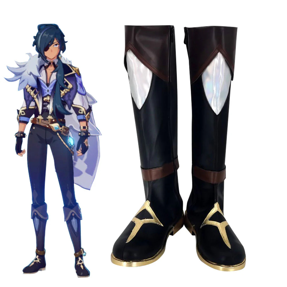 Genshin Impact Kaeya Black Cosplay Shoes Boots