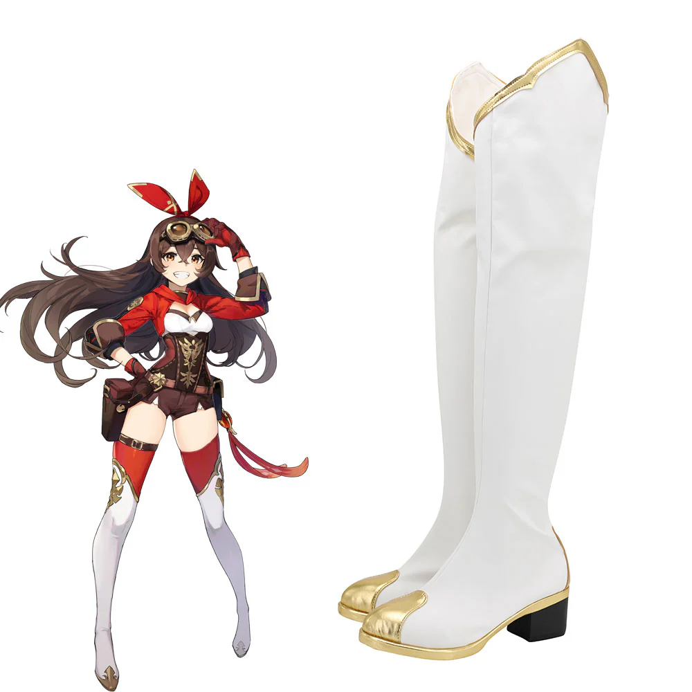 Genshin Impact Amber White Cosplay Shoes Boots
