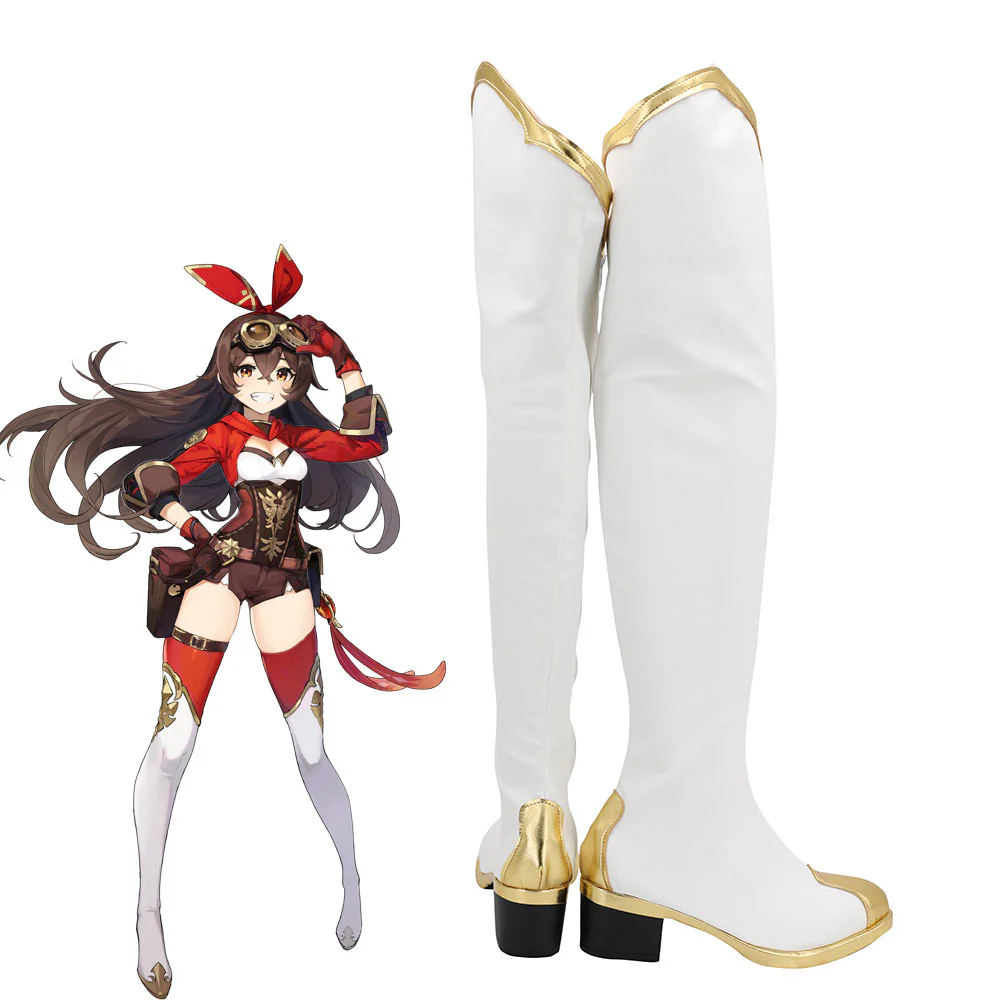 Genshin Impact Amber White Cosplay Shoes Boots