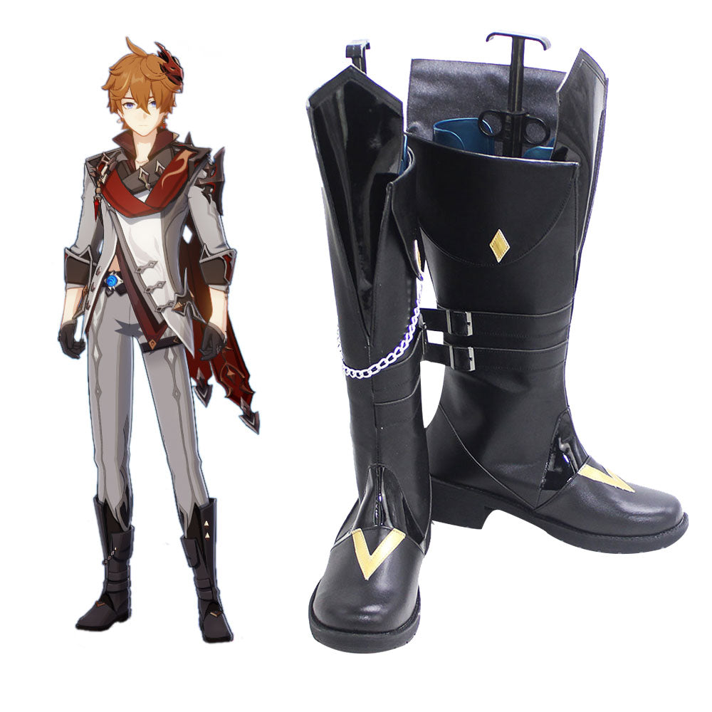 Genshin Impact Childe Tartaglia Black Cosplay Shoes Boots