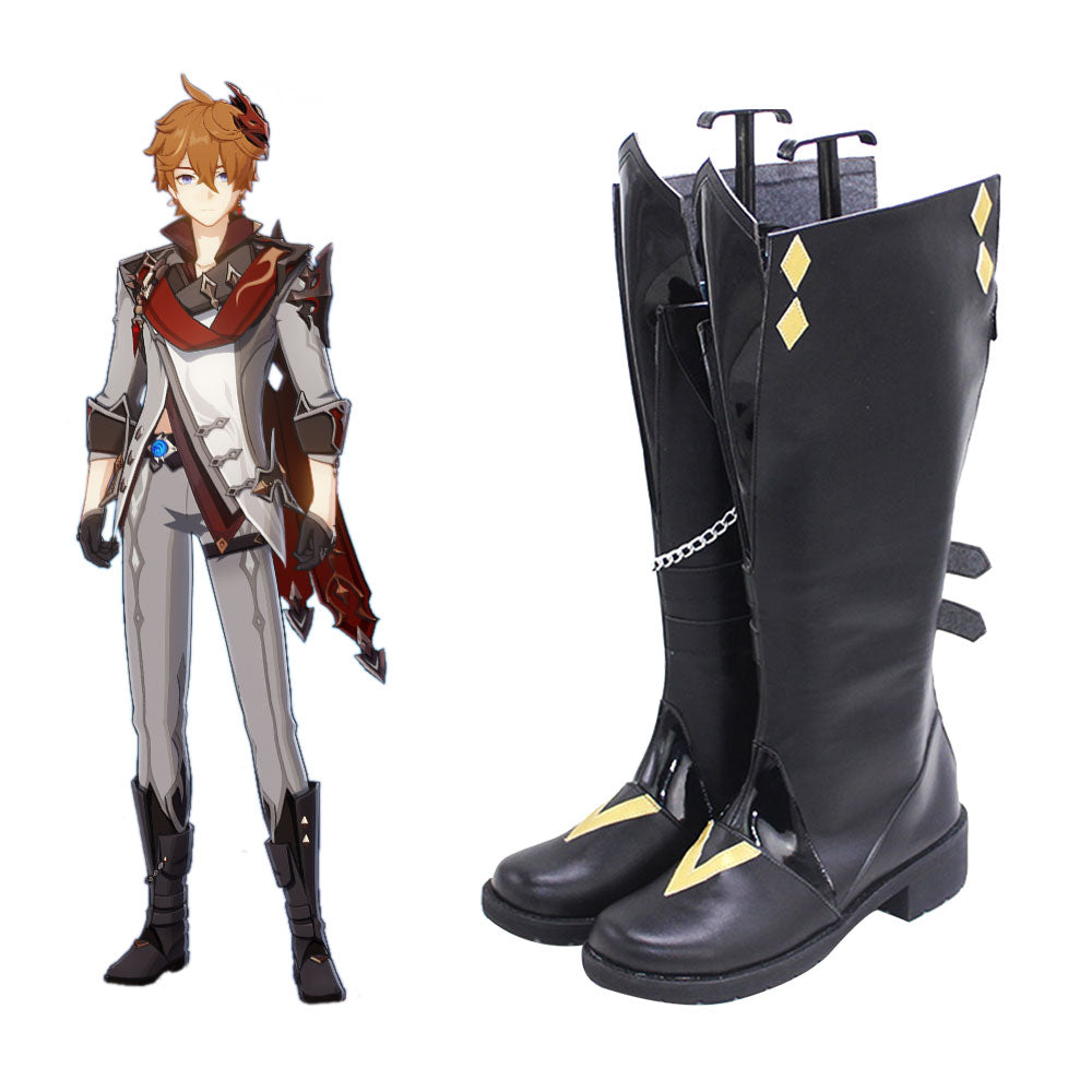 Genshin Impact Childe Tartaglia Black Cosplay Shoes Boots
