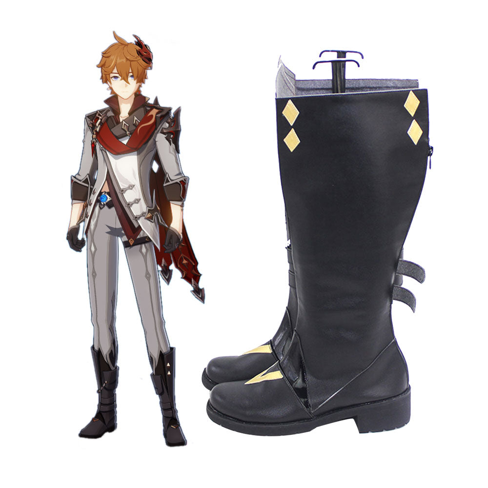 Genshin Impact Childe Tartaglia Black Cosplay Shoes Boots