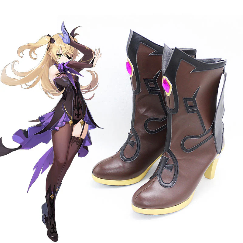 Genshin Impact Fischl Brown Cosplay Shoes Boots