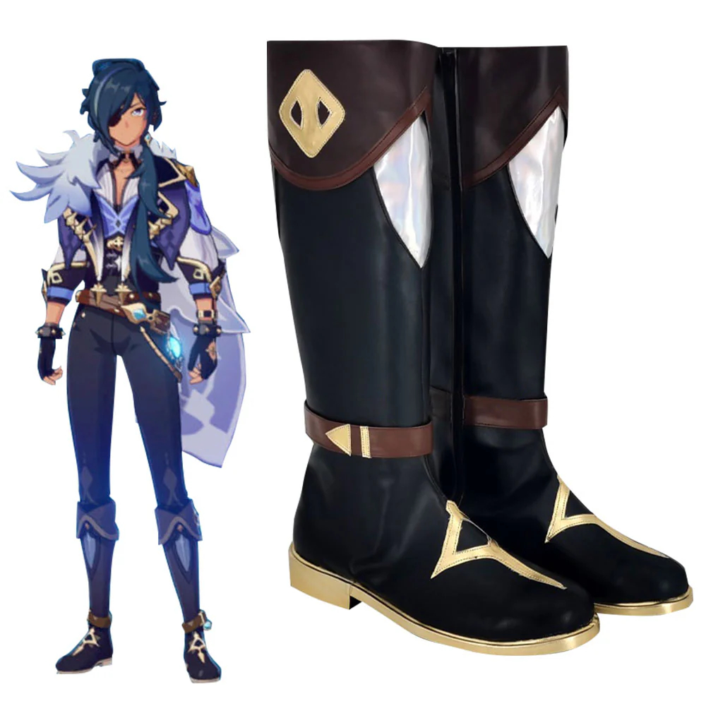 Genshin Impact Kaeya Black Cosplay Shoes Boots