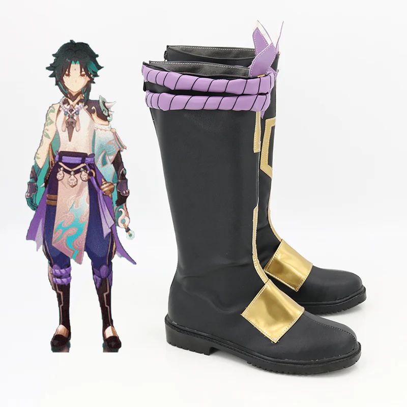enshin Impact Xiao Black Cosplay Shoes Boots