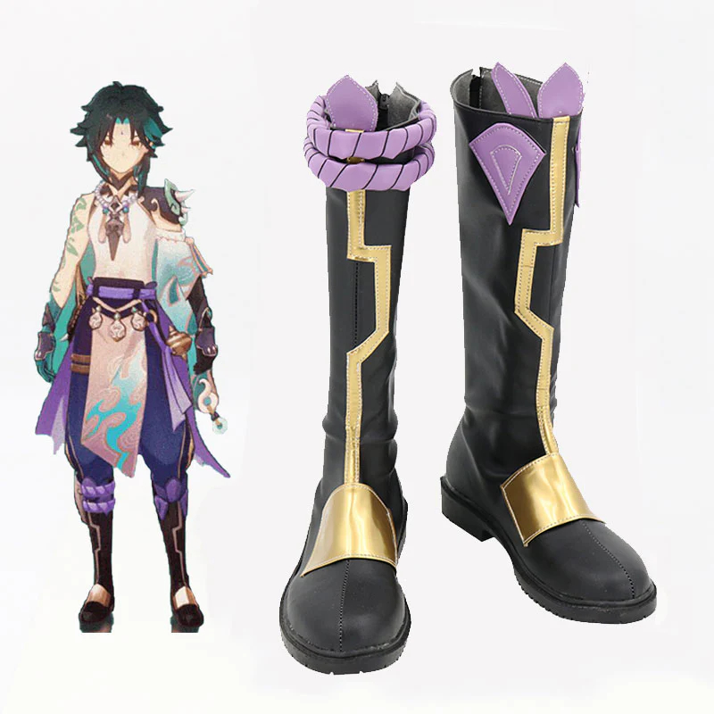 enshin Impact Xiao Black Cosplay Shoes Boots
