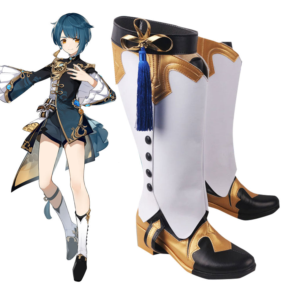 Genshin Impact Xingqiu White Black Cosplay Shoes Boots