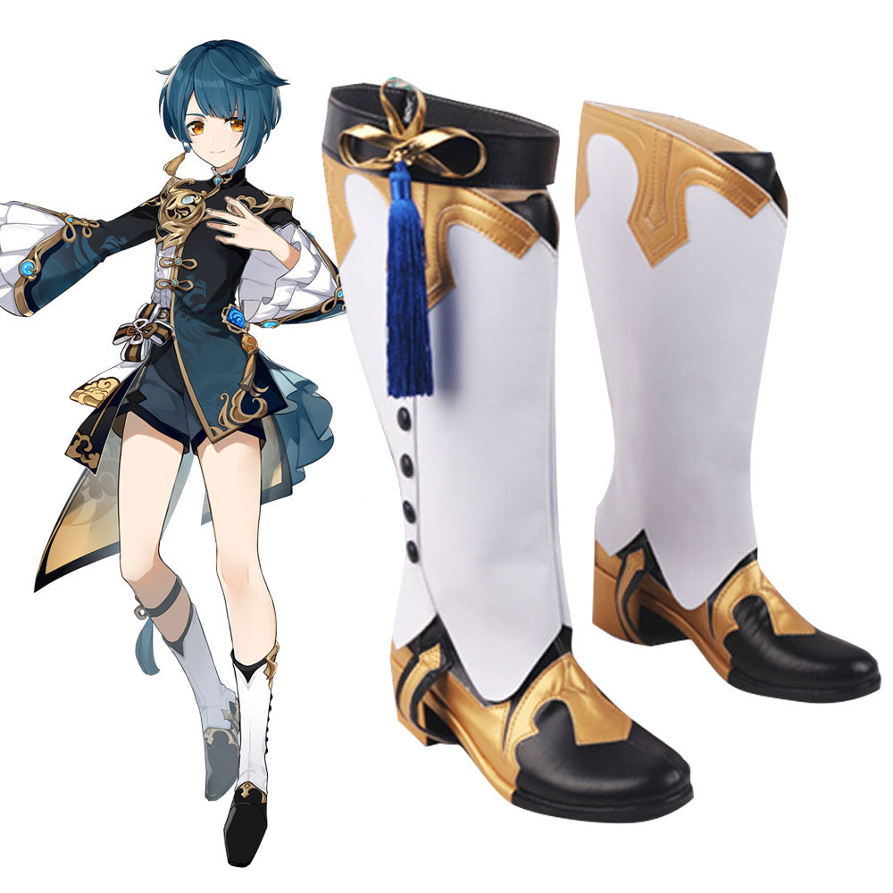Genshin Impact Xingqiu White Black Cosplay Shoes Boots