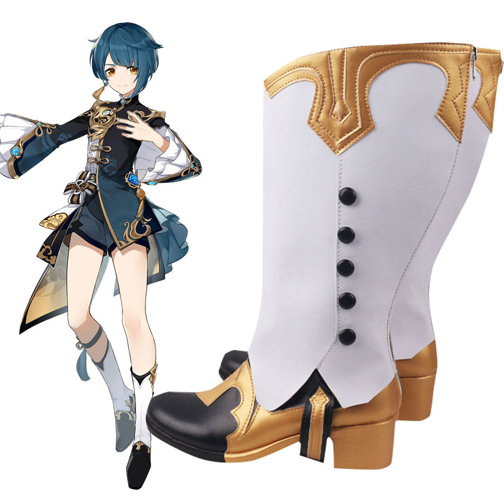 Genshin Impact Xingqiu White Black Cosplay Shoes Boots