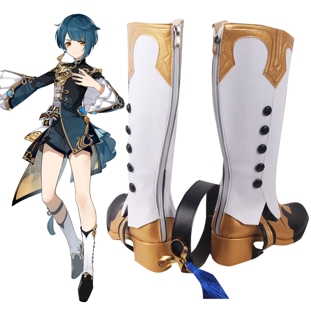 Genshin Impact Xingqiu White Black Cosplay Shoes Boots