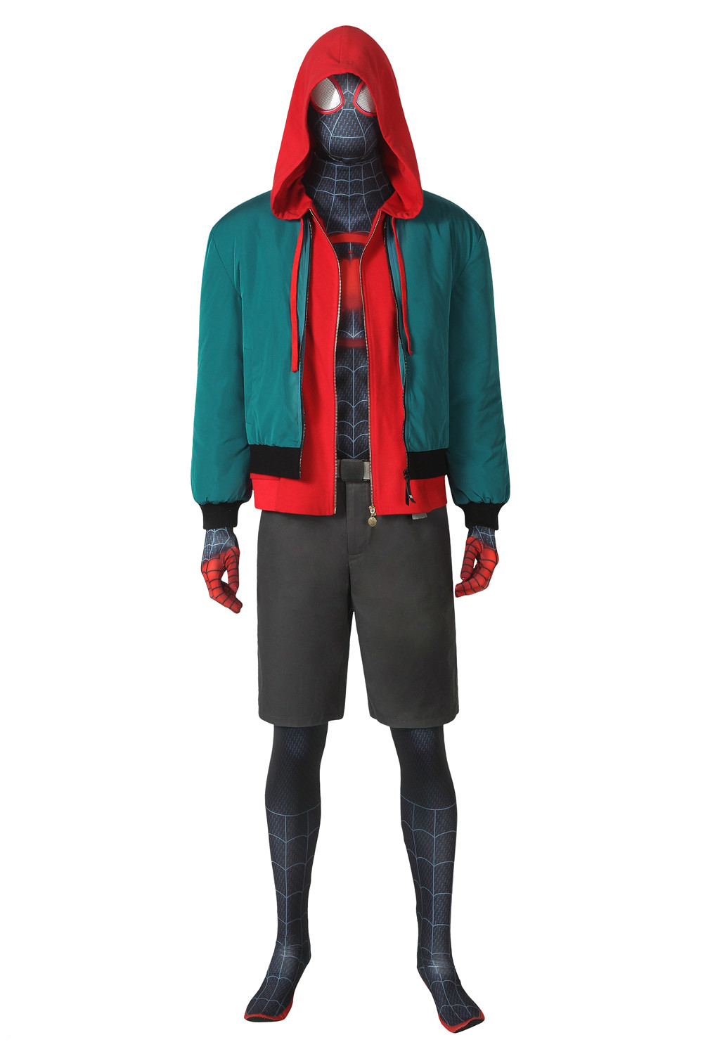 Spider-Man: Into the Spider-Verse Miles Morales Coat, Pants And Belt  Cosplay Costume Halloween Costume Sets J4362