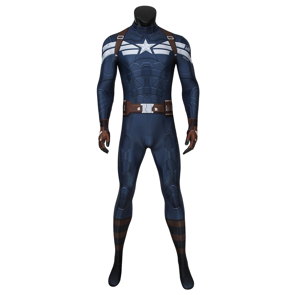 Marvel Movie Captain America: The Winter Soldier Captain America Steve Rogers Zentai Jumpsuit Bodysuit Cosplay Costume J4449