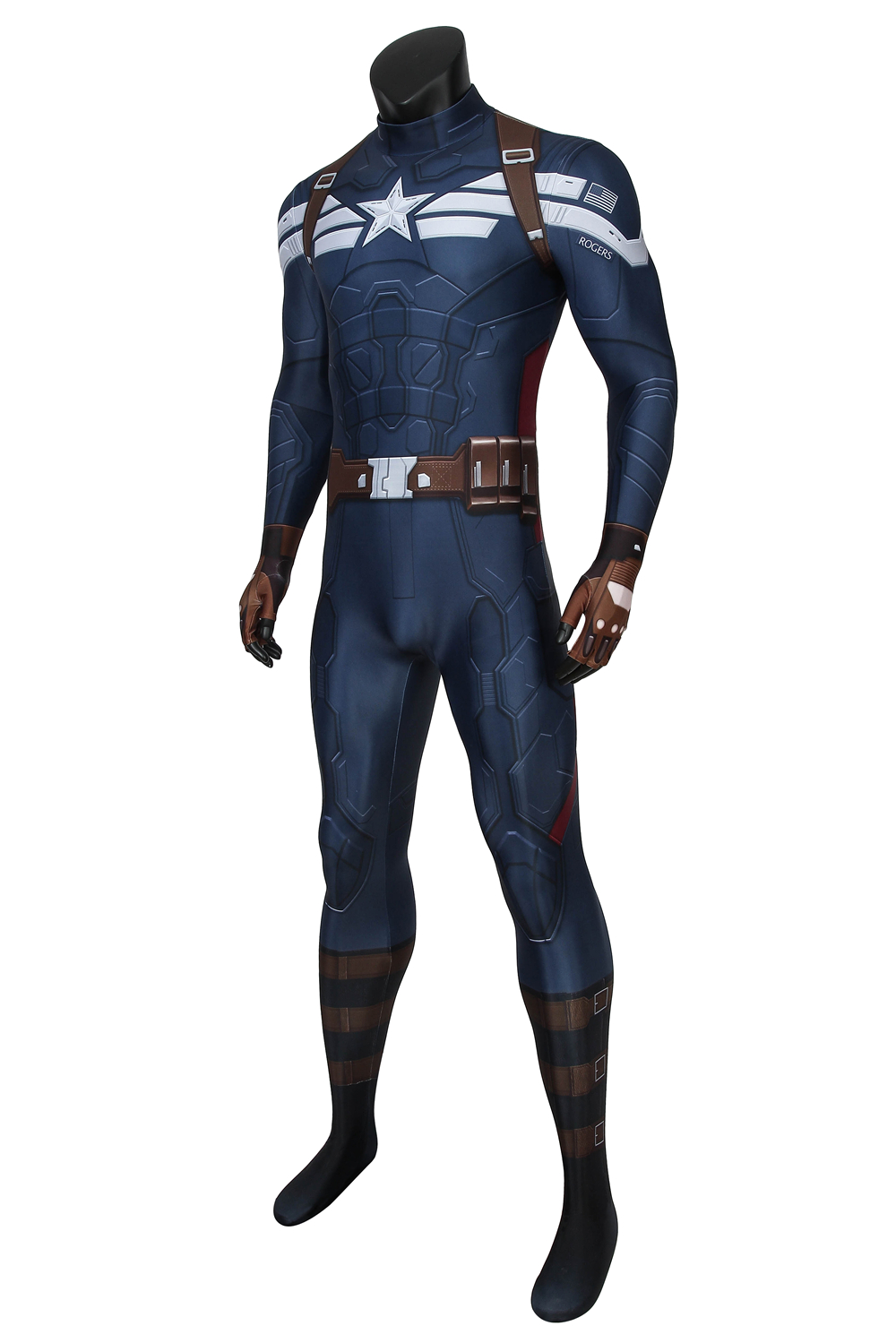 Marvel Movie Captain America: The Winter Soldier Captain America Steve Rogers Zentai Jumpsuit Bodysuit Cosplay Costume J4449