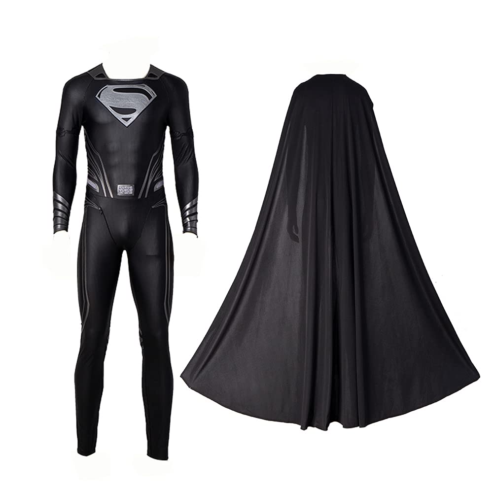Justice League Superman Clark Kent Black Battle Suit Halloween Cosplay Costume Full Set DC Movie