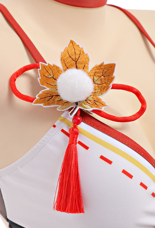 Genshin Impact Kaedehara Kazuha Derivative Swimsuit Deep V One-Piece Swimwear and Cover-up with Choker and Clip 