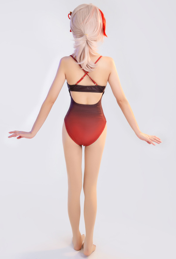 Genshin Impact Kaedehara Kazuha Derivative Swimsuit Deep V One-Piece Swimwear and Cover-up with Choker and Clip 