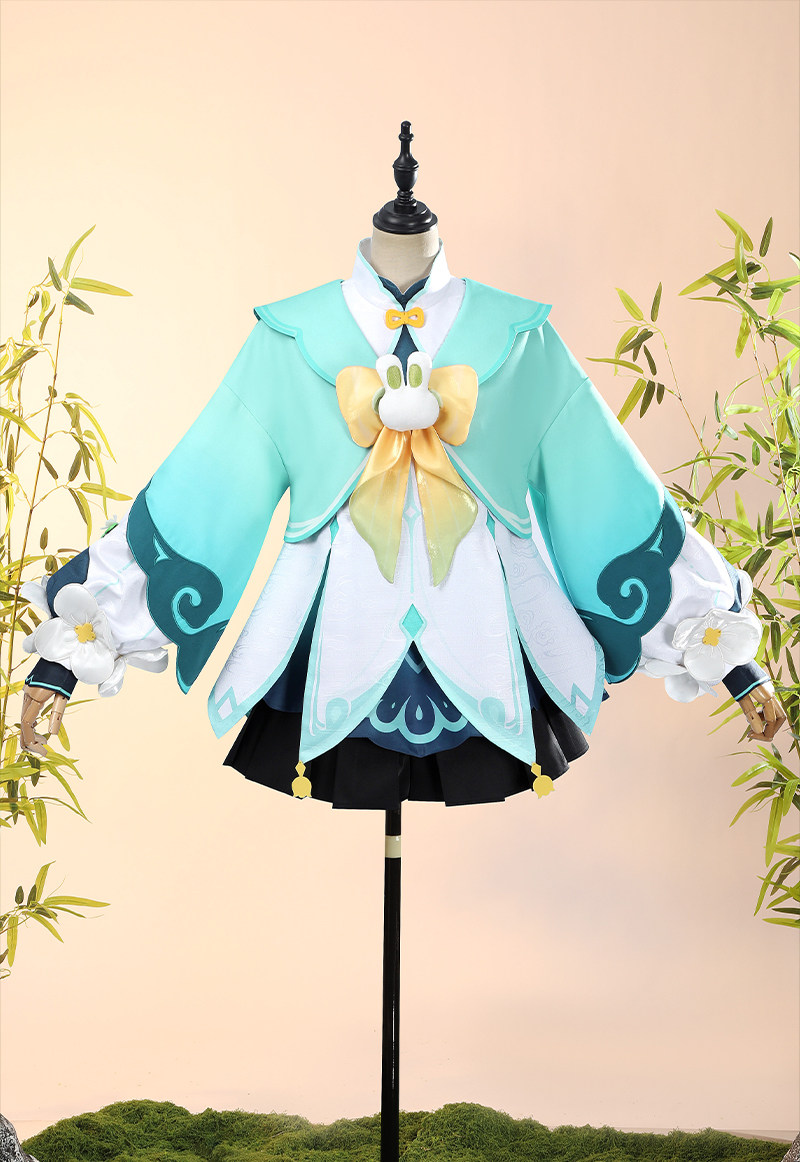 Genshin Impact Game Yaoyao Cosplay Costume Listening to the Rain and Bamboo Uniform Sweet Dress 