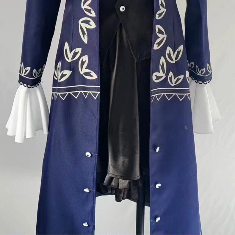 Library Of Ruina Angela Cosplay Costume Blue Long Gothic Coat Black PU Short Skirt 