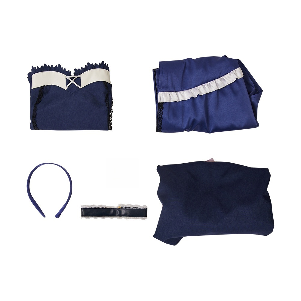 Summer Pockets Kamome Kushima Women Blue Dress Carnival Halloween Cosplay Costume