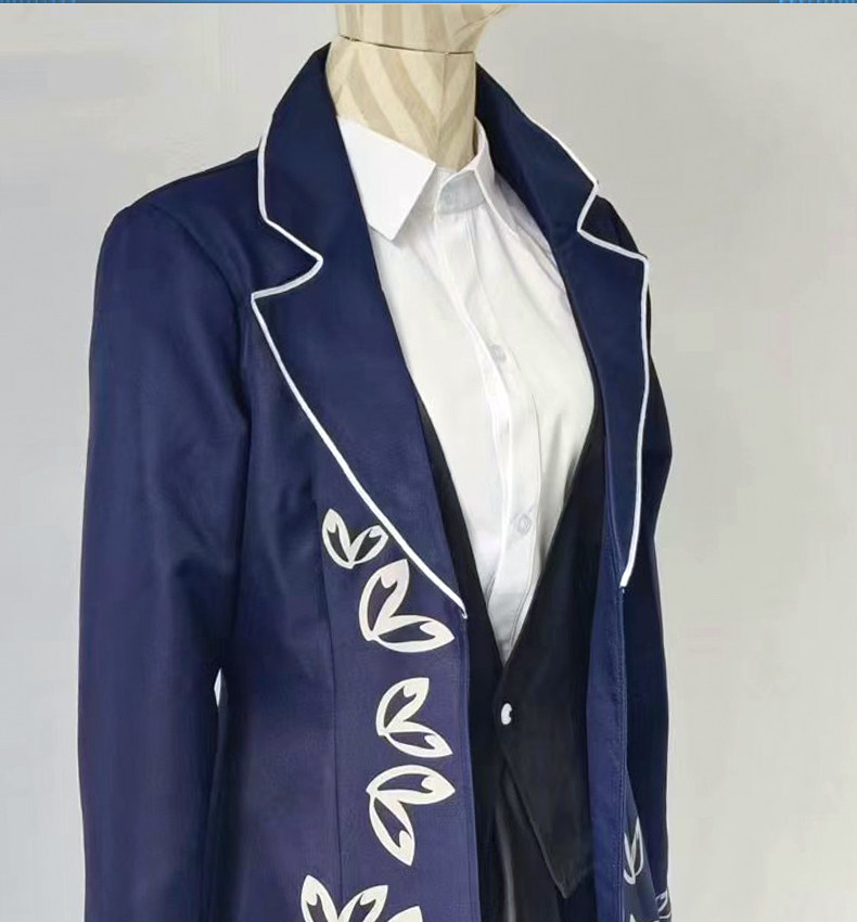 Library Of Ruina Angela Cosplay Costume Blue Long Gothic Coat Black PU Short Skirt 