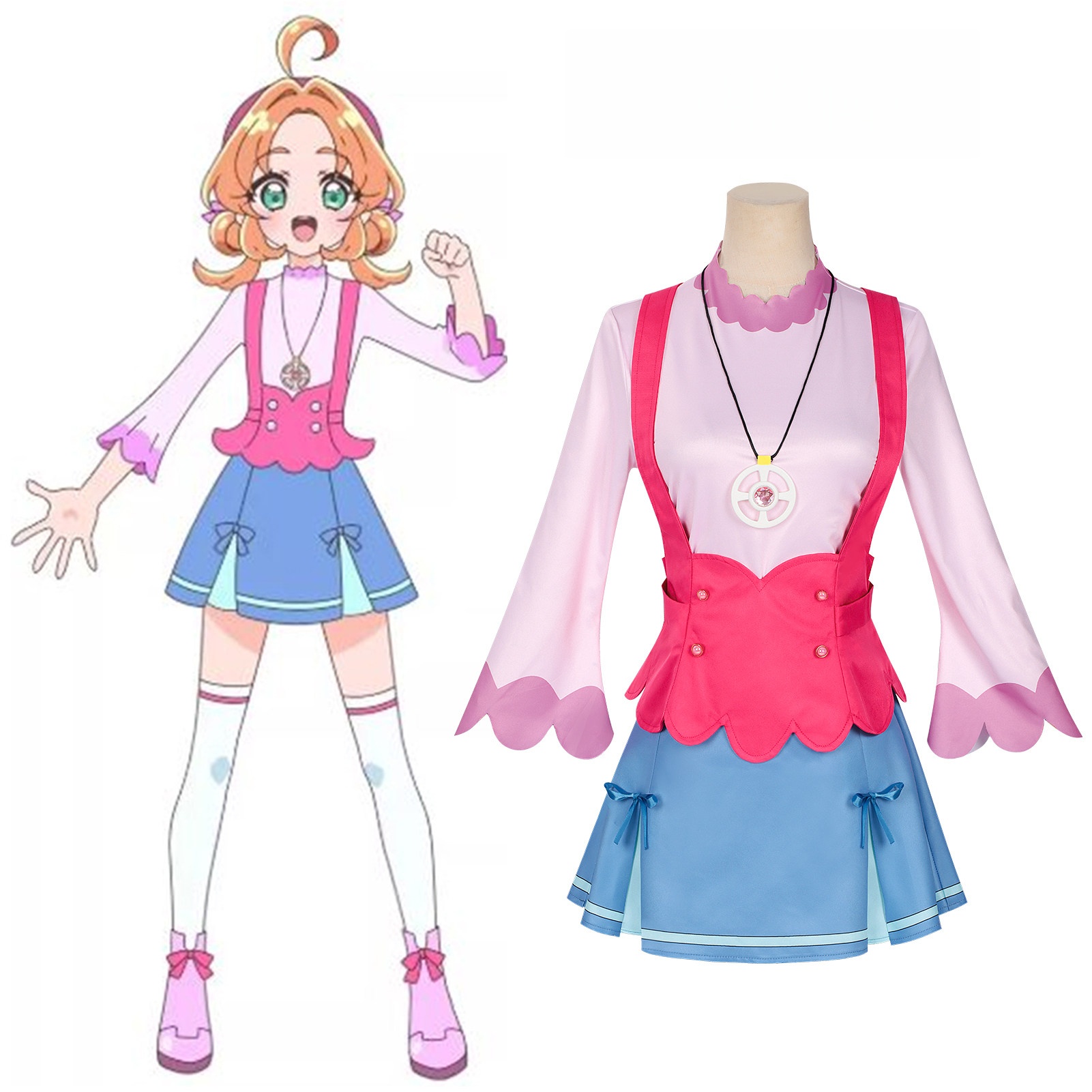 Star Detective Precure Akechi Anna Daily Cosplay Costume Dress Pink Hat Accessories 