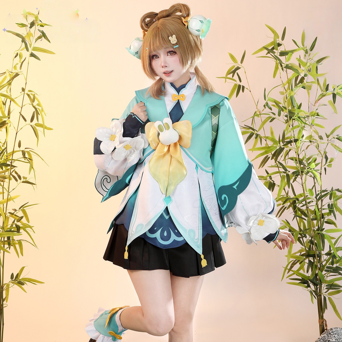 Genshin Impact Game Yaoyao Cosplay Costume Listening to the Rain and Bamboo Uniform Sweet Dress 