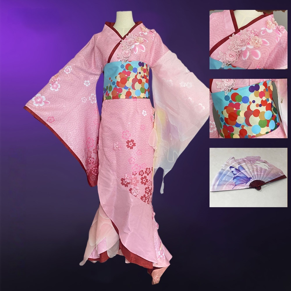 Identity V Geisha Michiko Pink Long Dress Cosplay Costumes