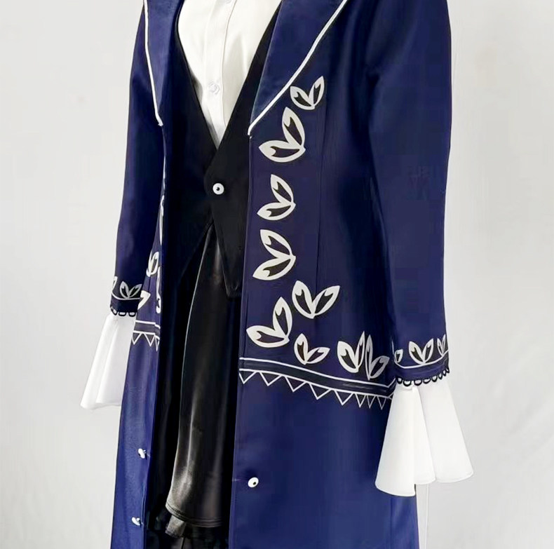 Library Of Ruina Angela Cosplay Costume Blue Long Gothic Coat Black PU Short Skirt 