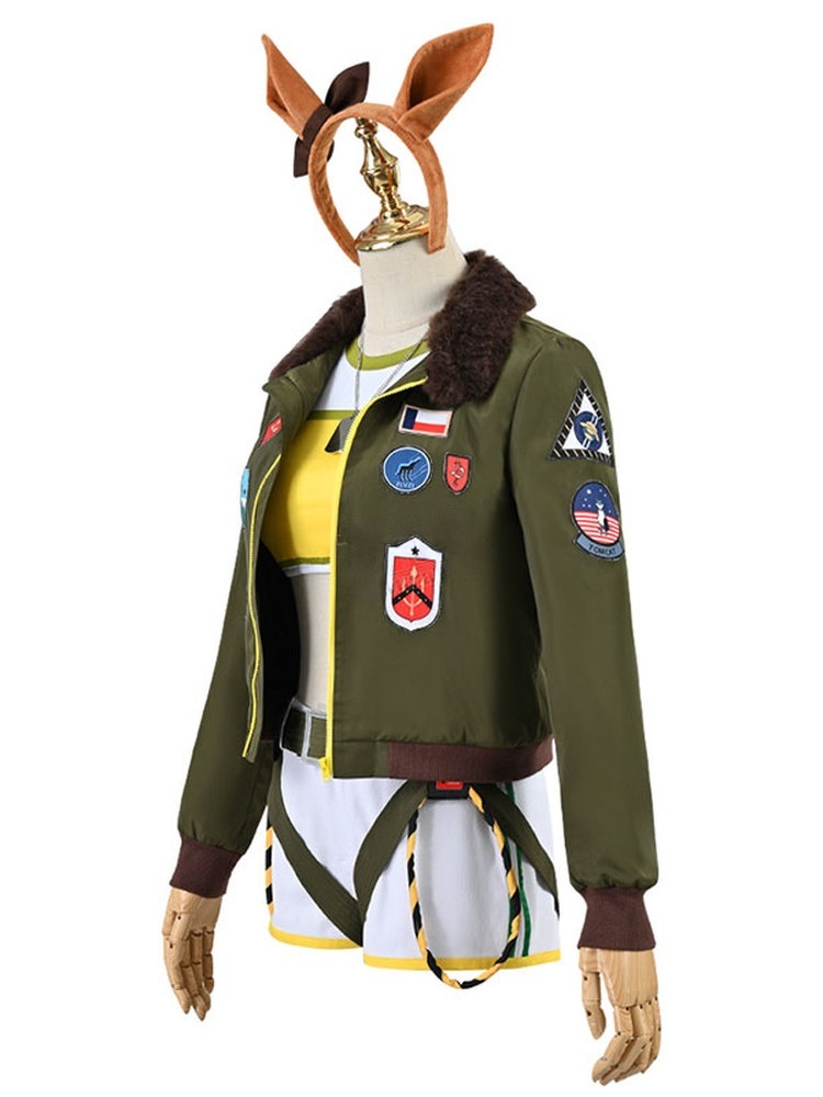 Uma Musume Pretty Derby Mayano Top Gun Cosplay Costume Green Jacket Suit