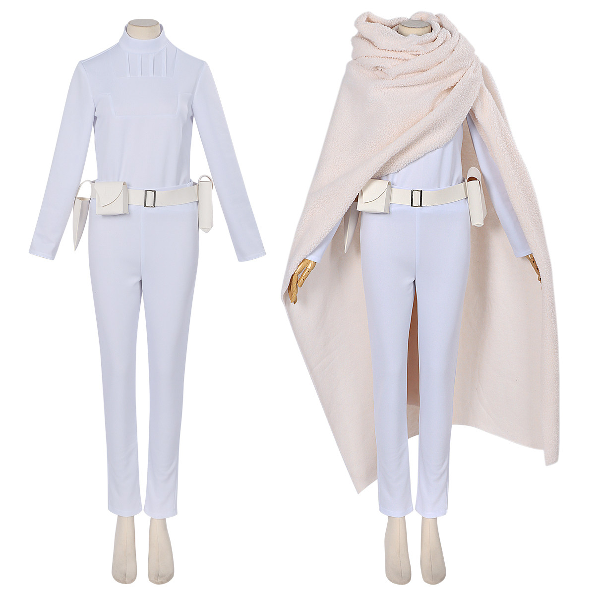 Padme Amidala White Battle Jumpsuit Cape Set Budget Friendly Outfit Women Halloween Carnival Party Cosplay Costume