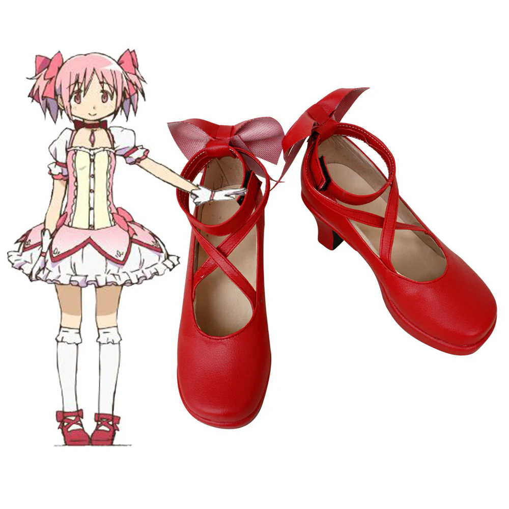 Puella Magi Madoka Magica Kaname Madoka Red Cosplay Shoes
