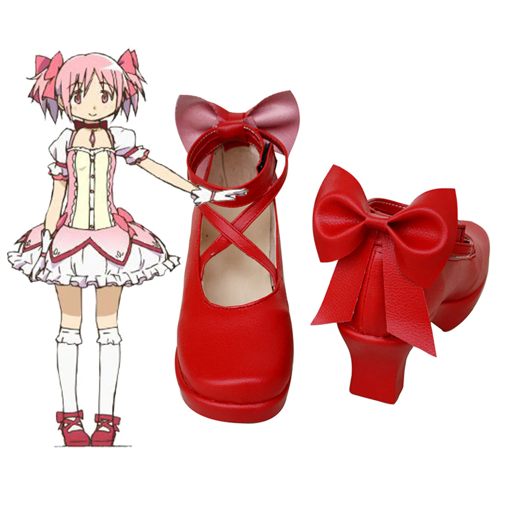Puella Magi Madoka Magica Kaname Madoka Red Cosplay Shoes