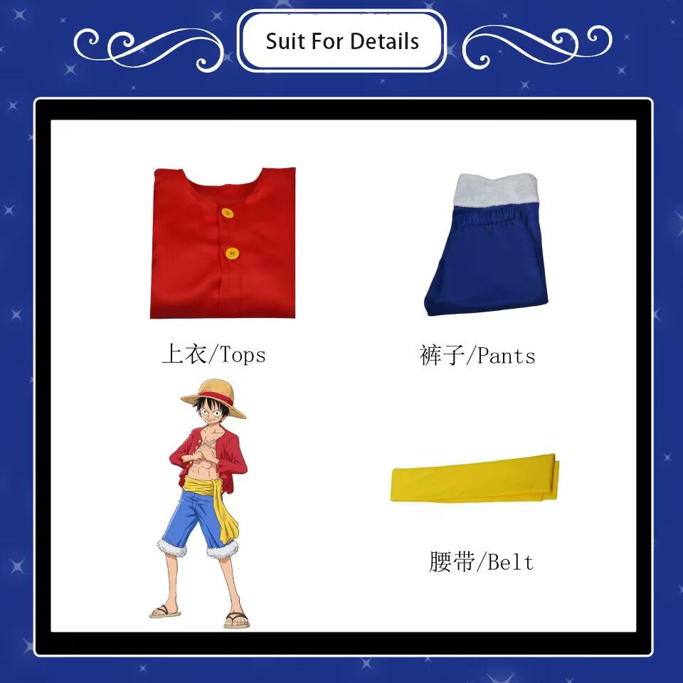 Anime One Piece Monkey D. Luffy Cosplay Costumes Shirt Pants hat Summer Clothing Set for Halloween Party Christmas