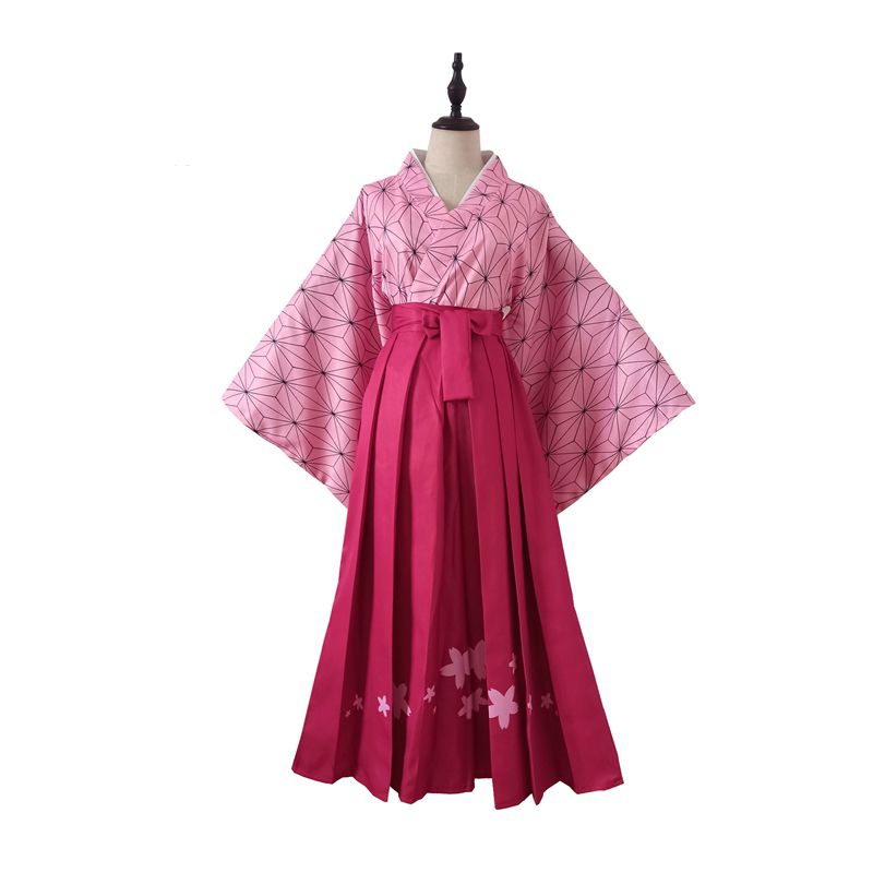 Kimetsu no Yaiba Kimono Suit Kamado Nezuko Cosplay Halloween Costume + Wig